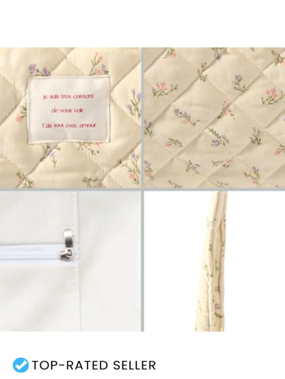 Floral Quilted Cotton Shoulder Bag Tote Medium Size Large Capacity